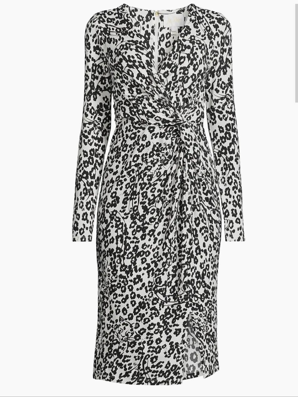 Lilly Pulitzer Black and White Leopard Print Twist-Front Long Sleeve Dress Med